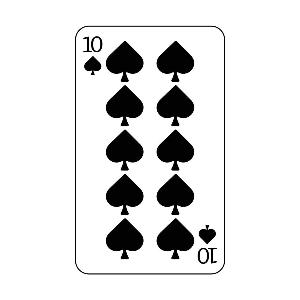 The playing card is black spades number ten. vector