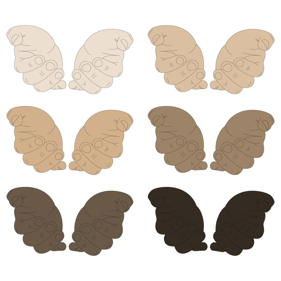 A set of images of human hands of different skin tones. vector