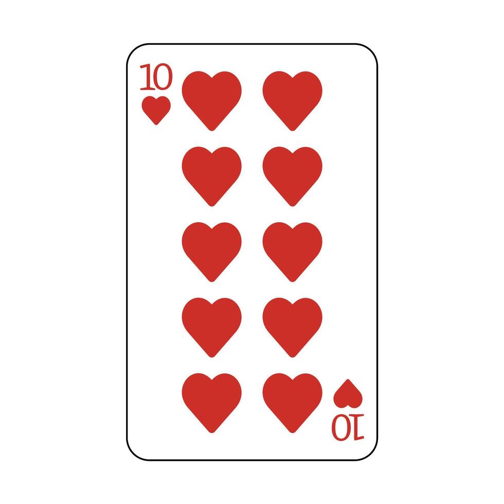The playing card is red hearts number ten. vector