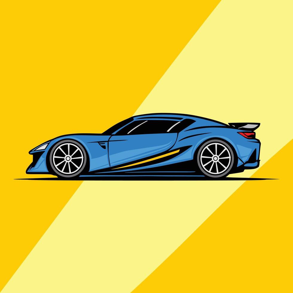 a blue car with a yellow background and car illustration and car cartoon wallpaper design car and blue race car logo design vector