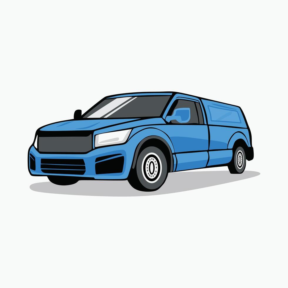 blue pick-up truck Illustration design or truck logo design delivery truck vector