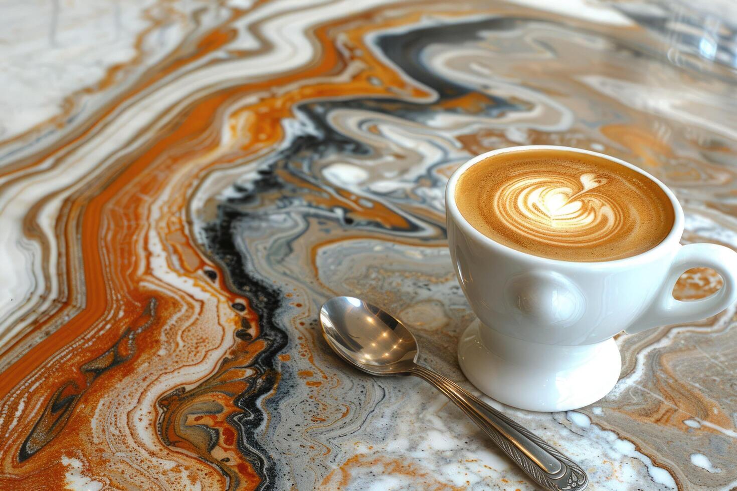 An Artistic Coffee Presentation on a Unique Marble Surface, creating an incredible visual photo