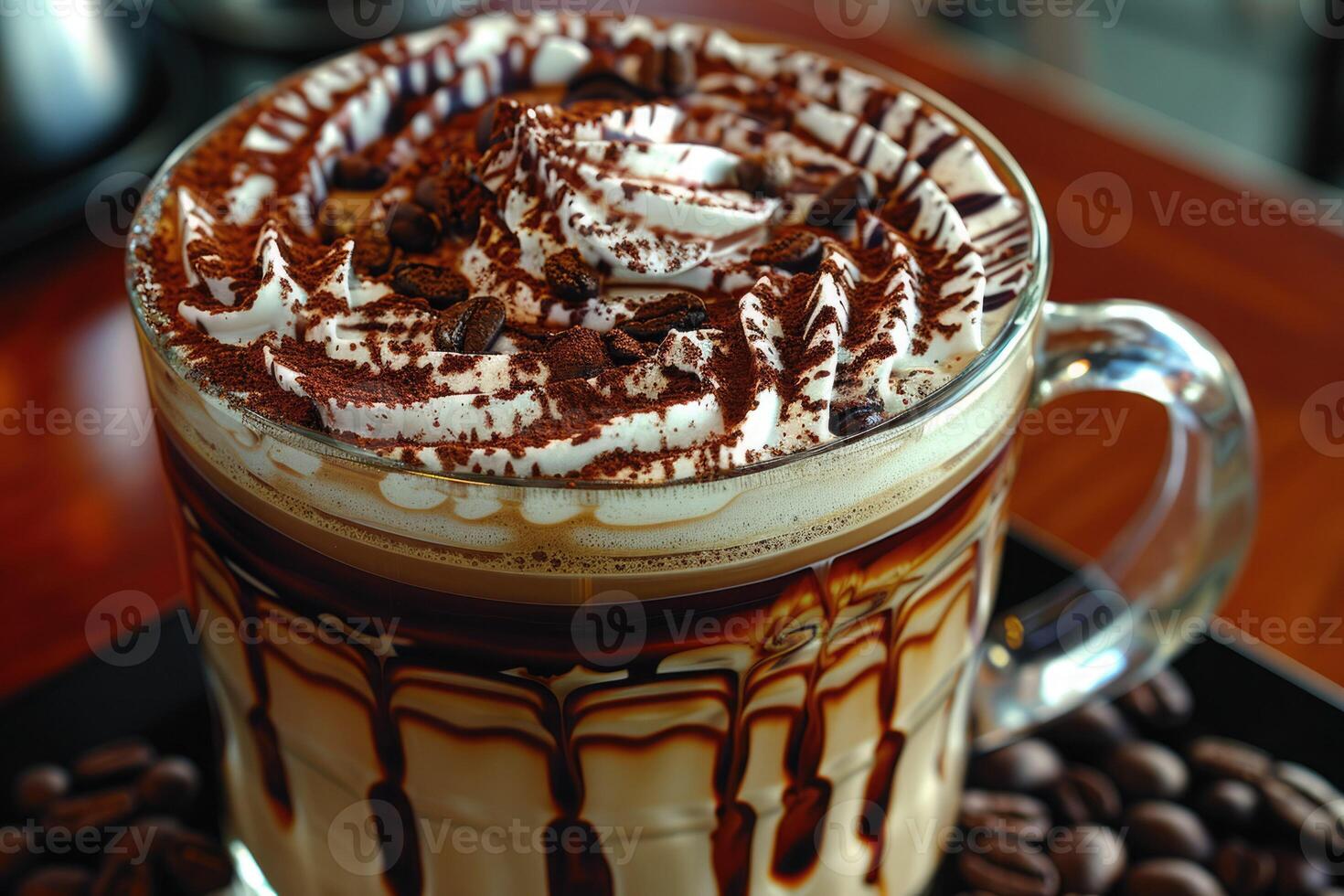 A delightful cup of coffee with whipped cream and chocolate sprinkles photo