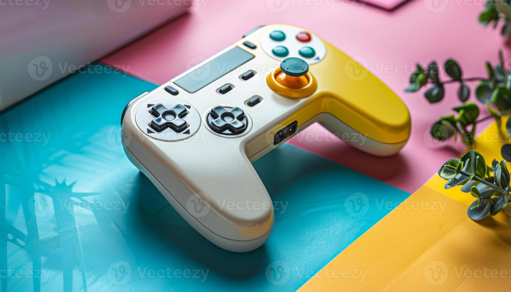 Colorful Game Controller on Vibrant Geometric Background photo