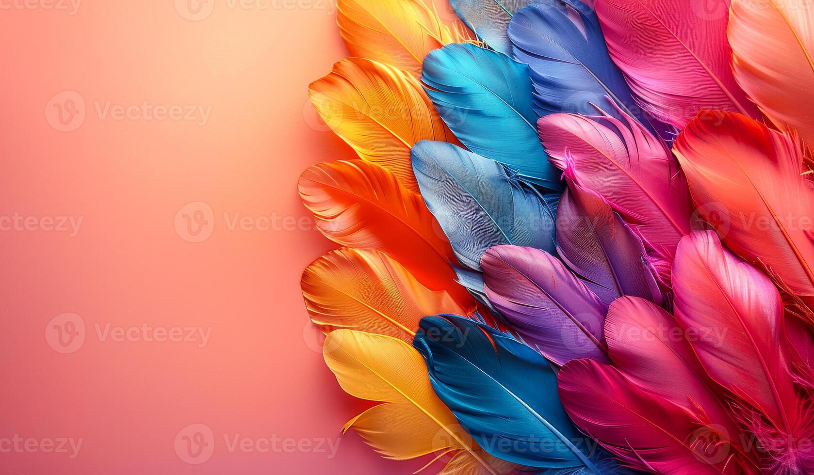 Colorful Feathers Arranged on a Gradient Background. Vibrant feathers in shades of orange photo