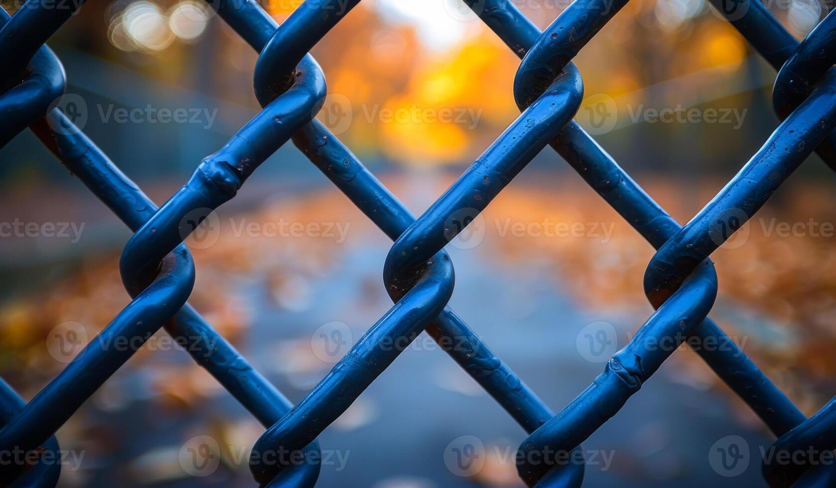 A chain link fence with a few leaves on it photo