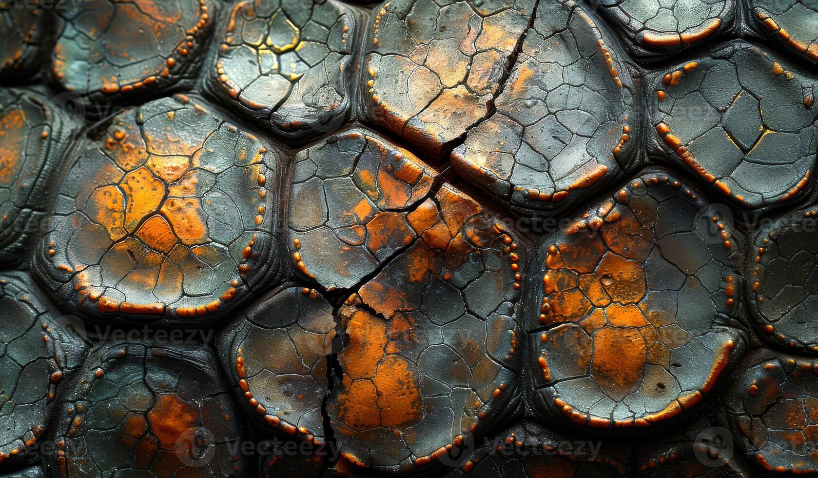A close up of a burnt and cracked surface, possibly a rock or a piece of wood photo