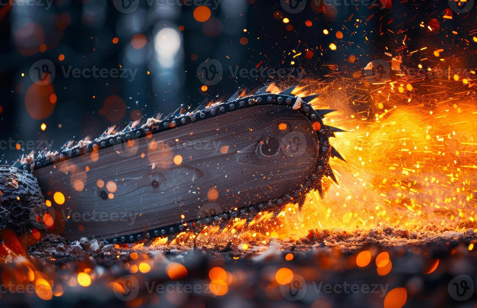 A chainsaw is shown with its chain and teeth exposed photo