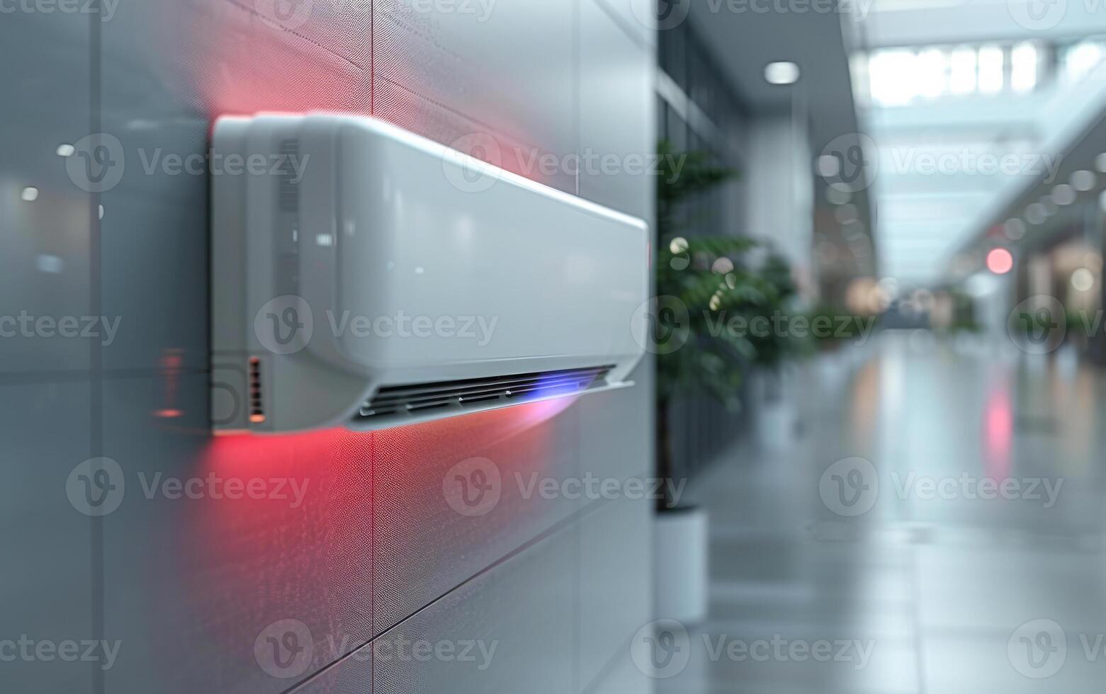 A white air conditioner with red lights on it photo