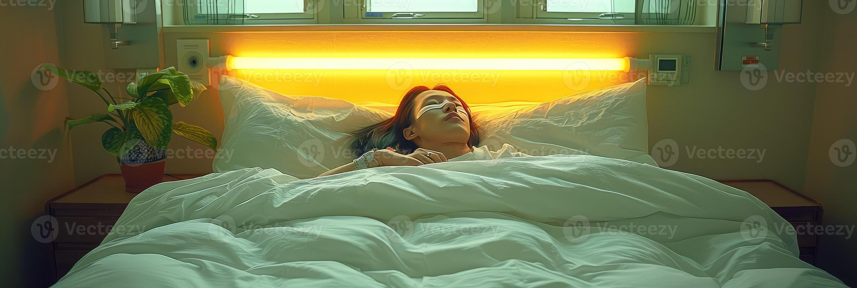 A detailed pixel art representation of a woman laying in a hospital bed photo