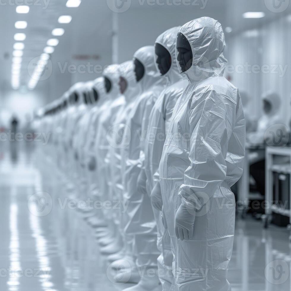 The Industry CleIndustrial laboratories employ skilled workers dressed in modern protective suits.anroom features skilled Workers clad in stateoftheart Protective Suits, photo