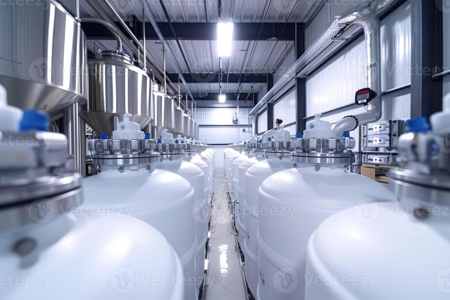 A large warehouse completely filled with numerous white containers photo