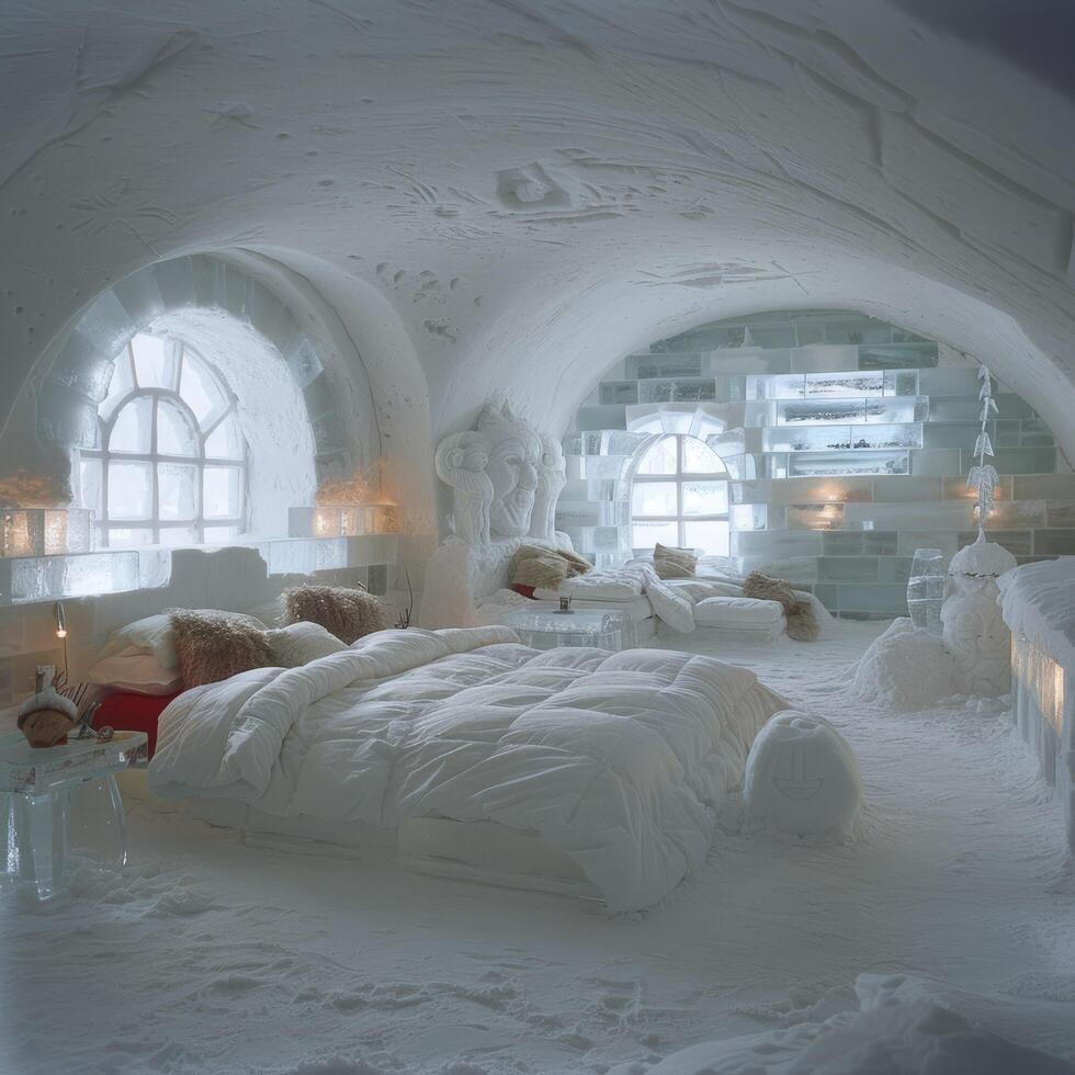 A room that is completely covered in thick layers of snow and ice photo