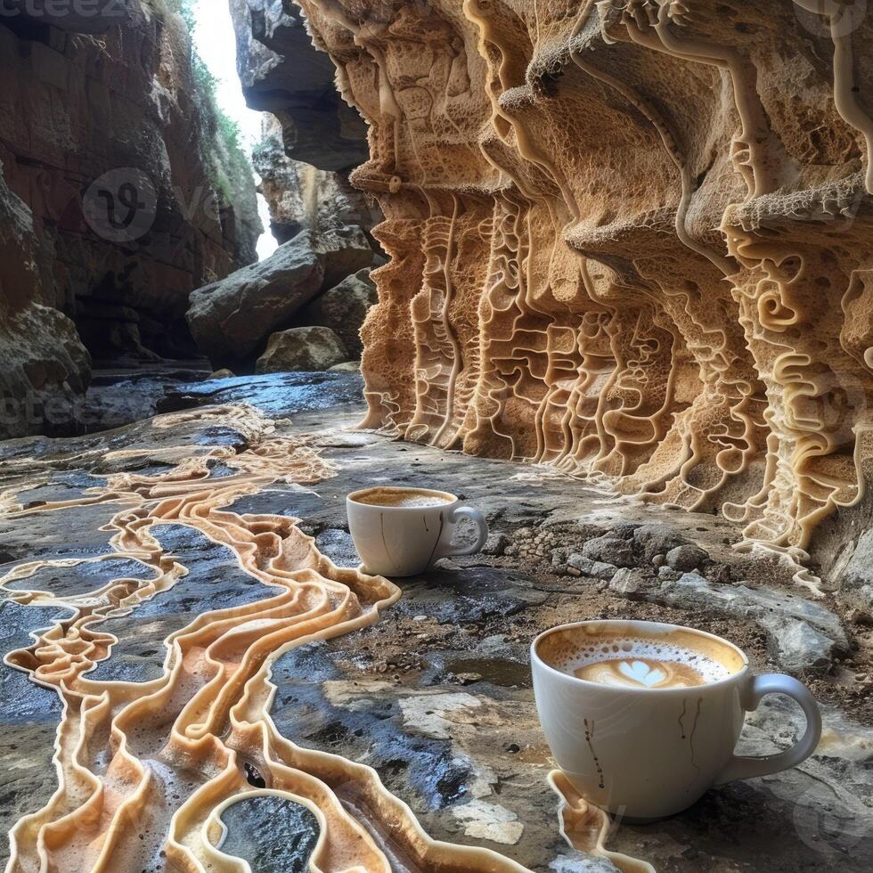 Experience the ultimate serenity in nature Enjoy your coffee among stunning rock formations photo