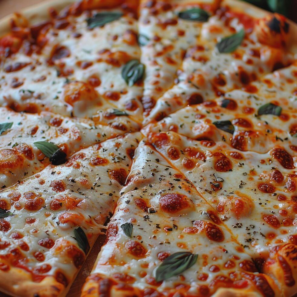 Enjoy a delicious and classic Margherita Pizza that is freshly baked to perfection and delightful photo