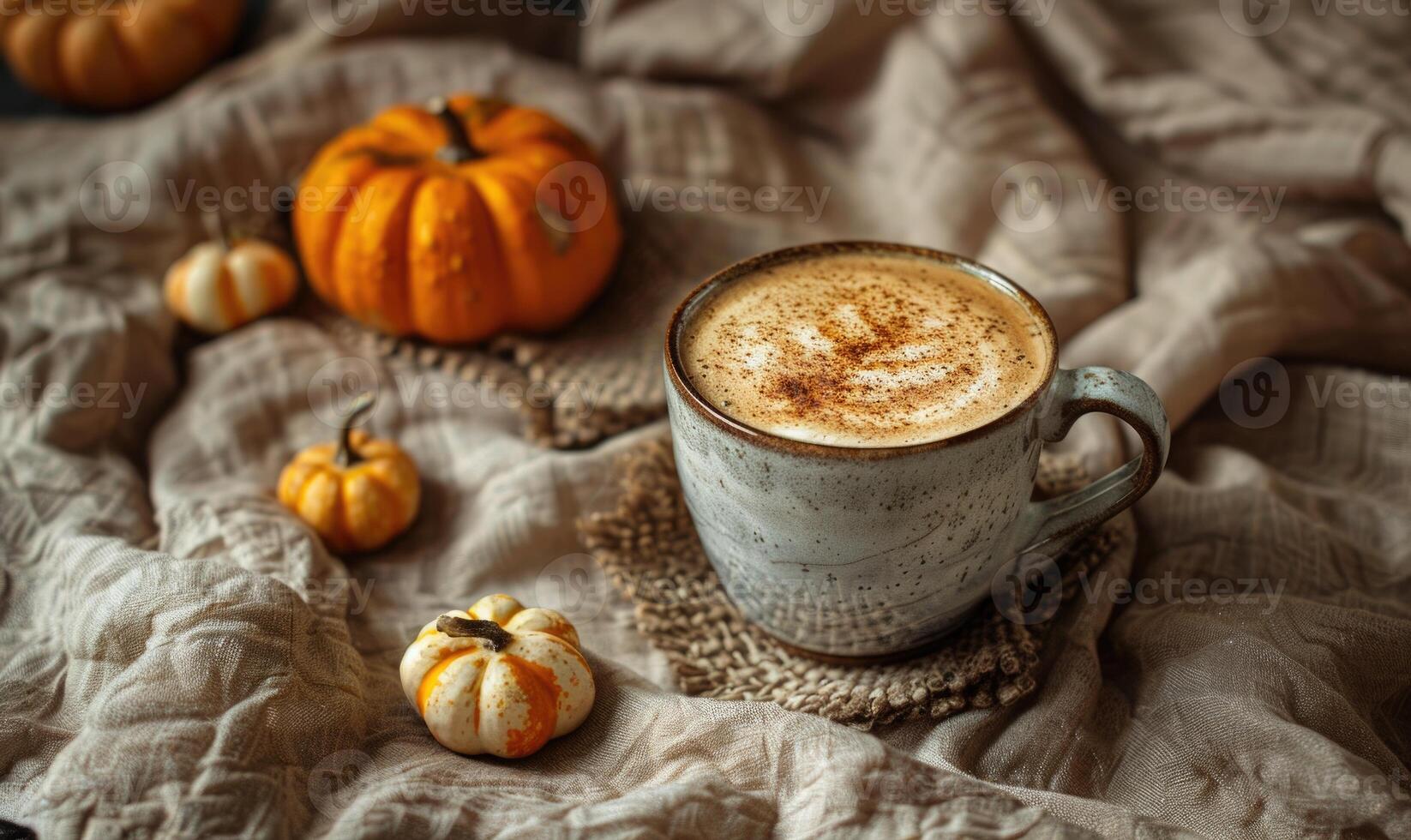 A cappuccino with a side of pumpkin slices photo