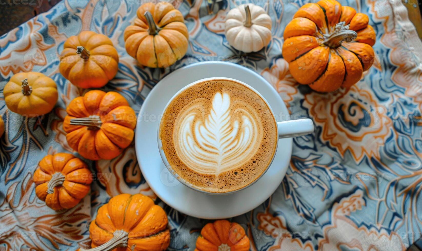 A cappuccino with a side of pumpkin slices photo