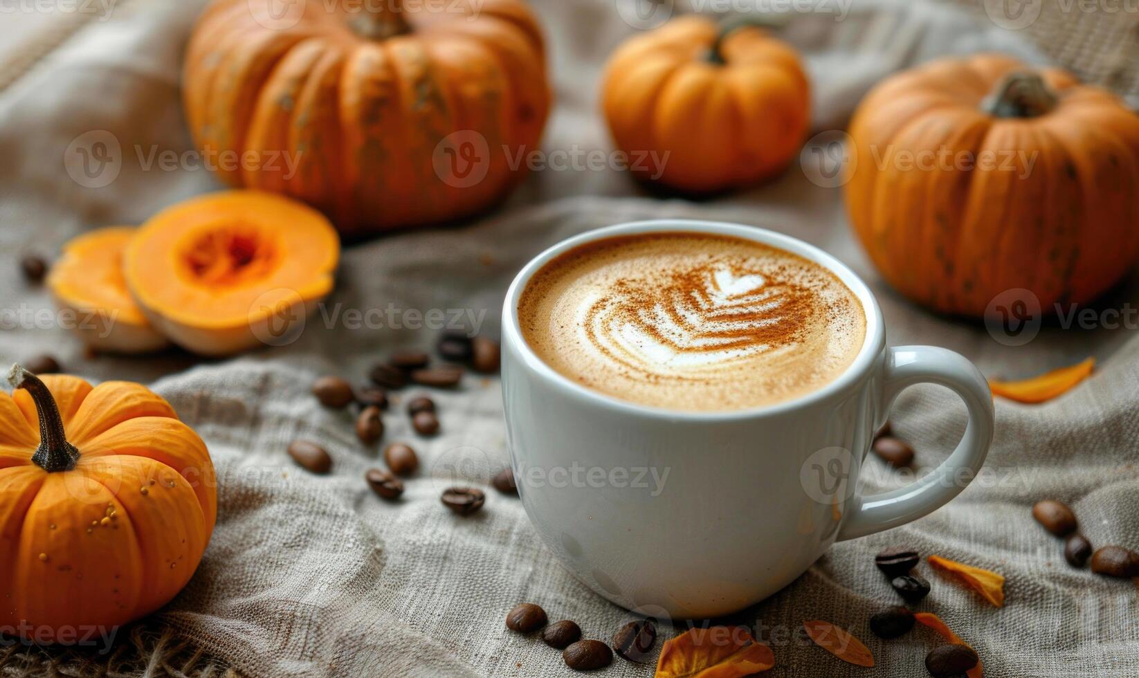 A cappuccino with a side of pumpkin slices photo