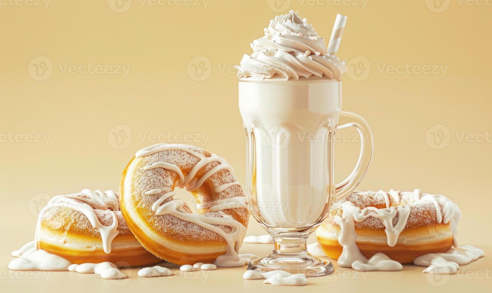 An image of vanilla donuts on a pastel cream background photo
