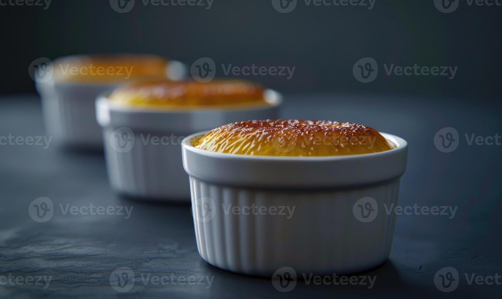 A pumpkin custard with a caramelized top in small ramekins photo