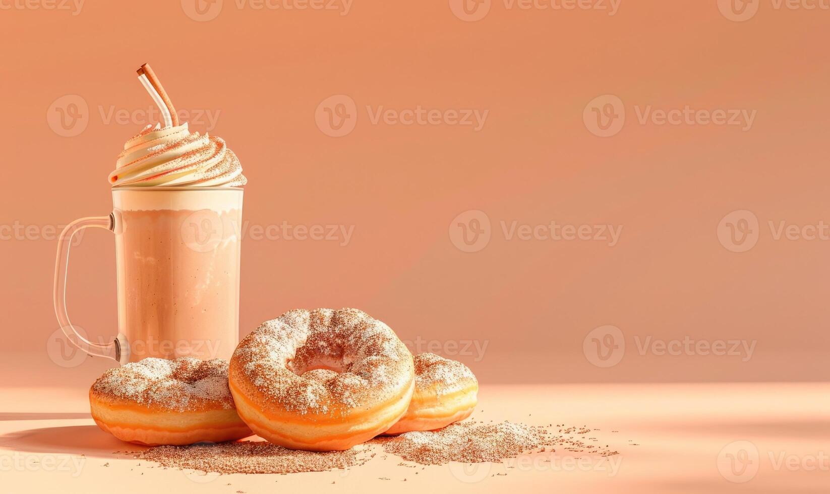 An image of cinnamon sugar donuts on a light peach background photo