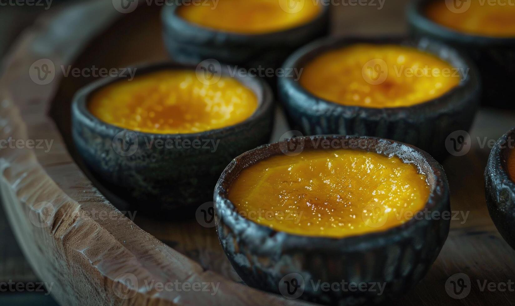 A pumpkin custard with a caramelized top in small ramekins photo