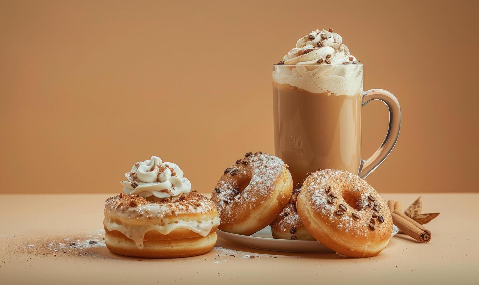 An image of pumpkin spice donuts on a light brown background photo