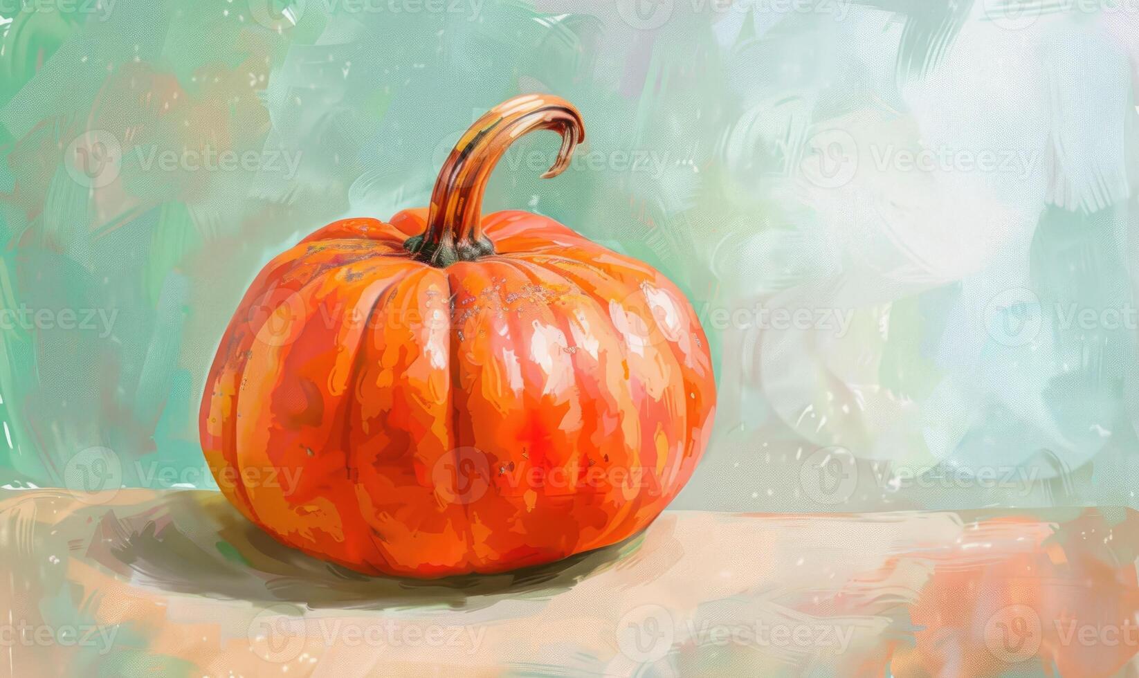 A large orange pumpkin on a pastel green background photo