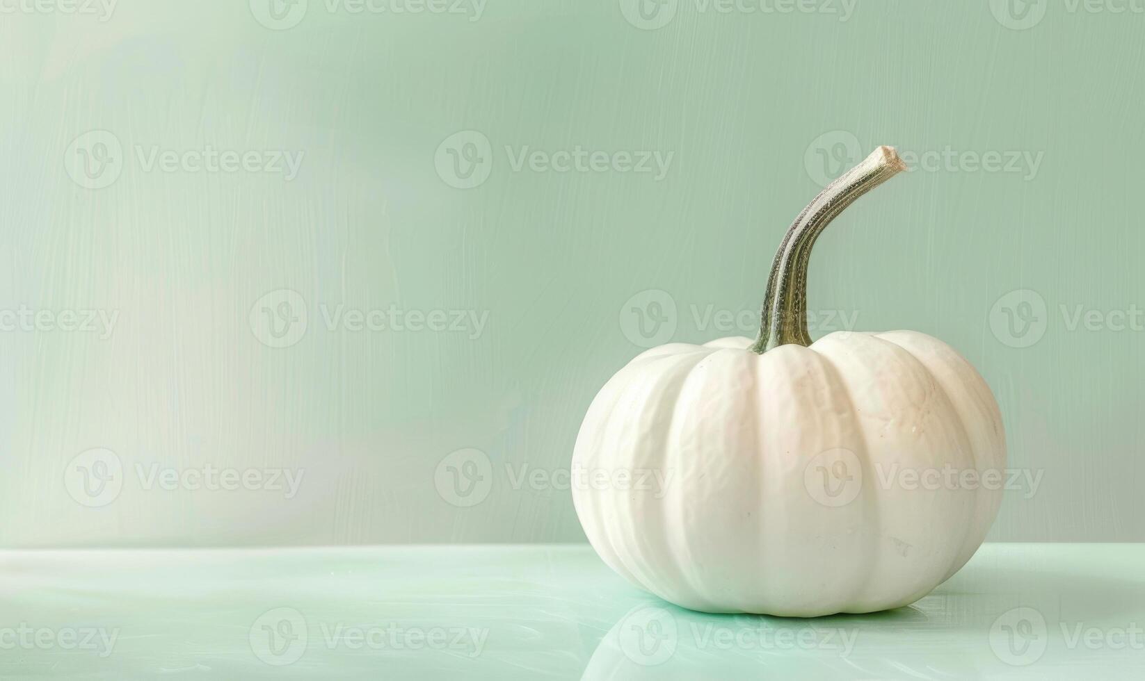 A single white pumpkin on a pastel green background photo