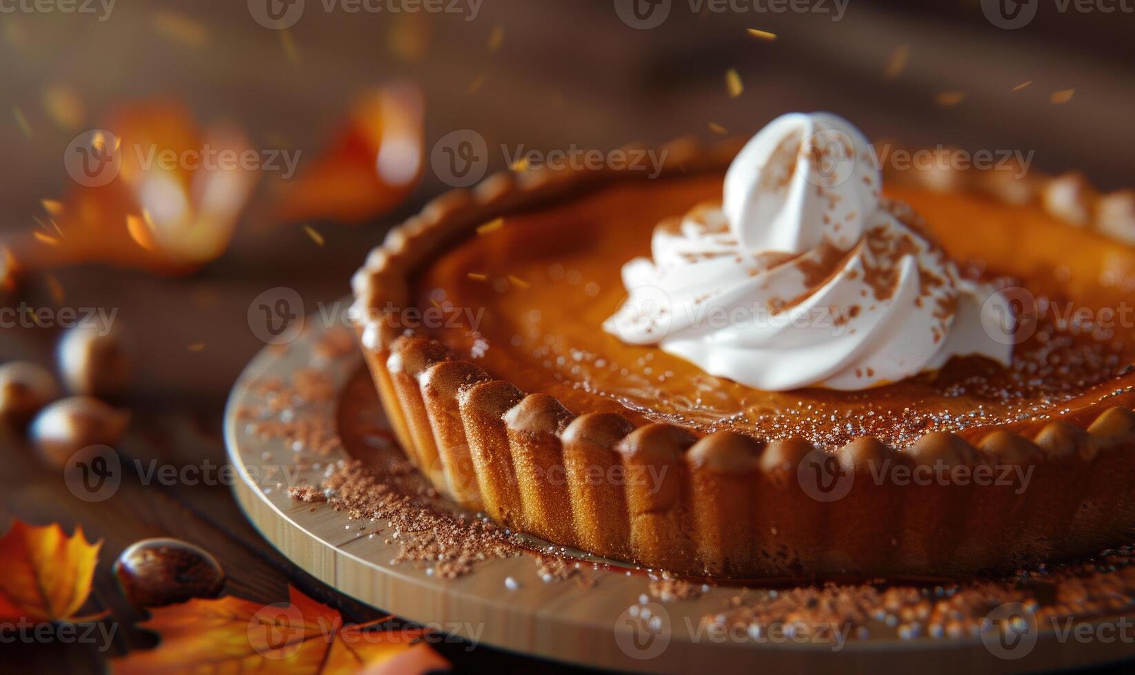 A pumpkin tart with a buttery crust with whipped cream photo