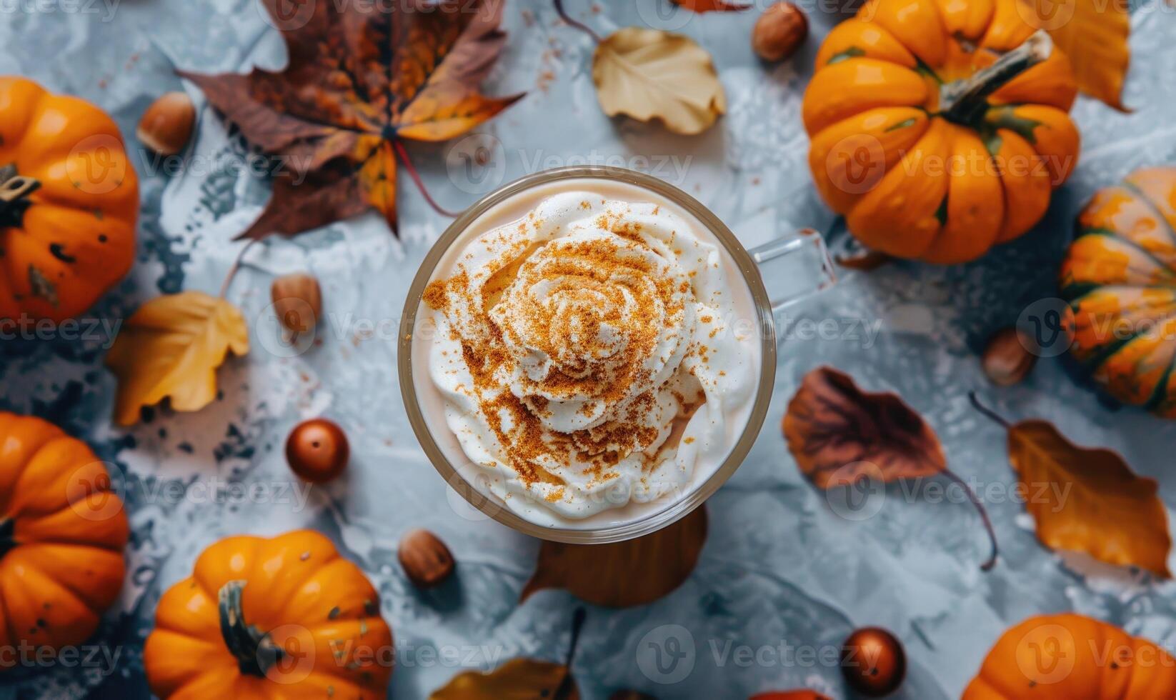 A pumpkin spice affogato with vanilla ice cream and a shot of espresso photo
