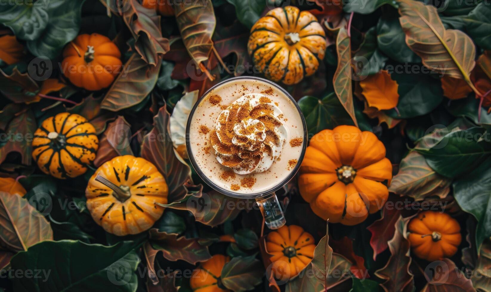 A pumpkin spice affogato with vanilla ice cream and a shot of espresso photo