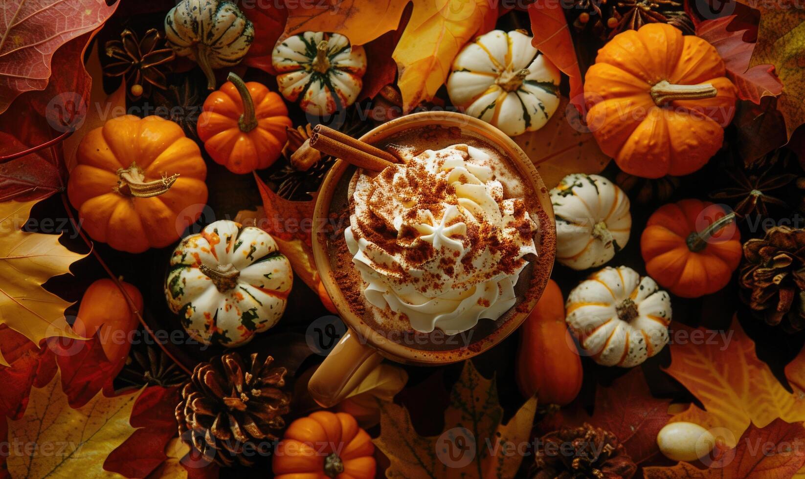 A rich pumpkin spice hot chocolate with whipped cream photo