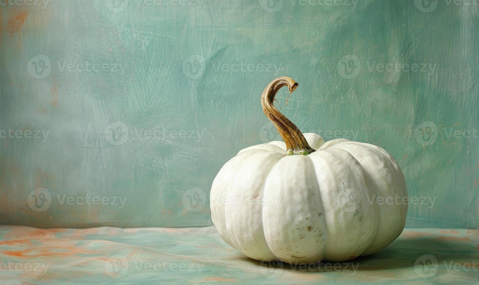 A single white pumpkin on a pastel green background photo