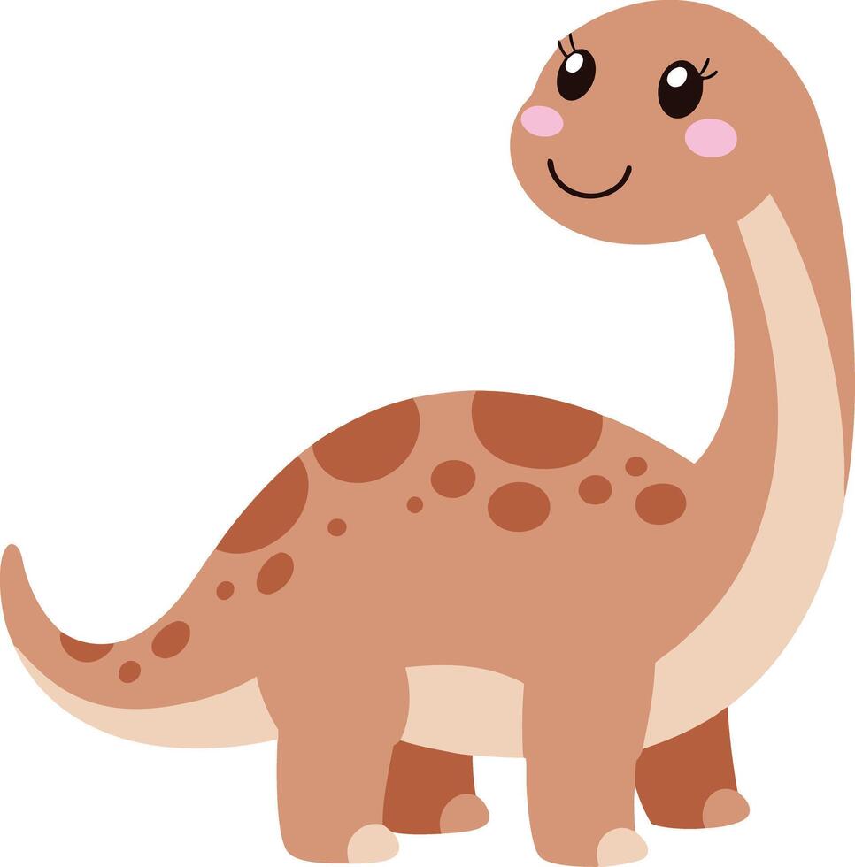Cute Brown Cartoon Brachiosaurus Dinosaur Illustration vector