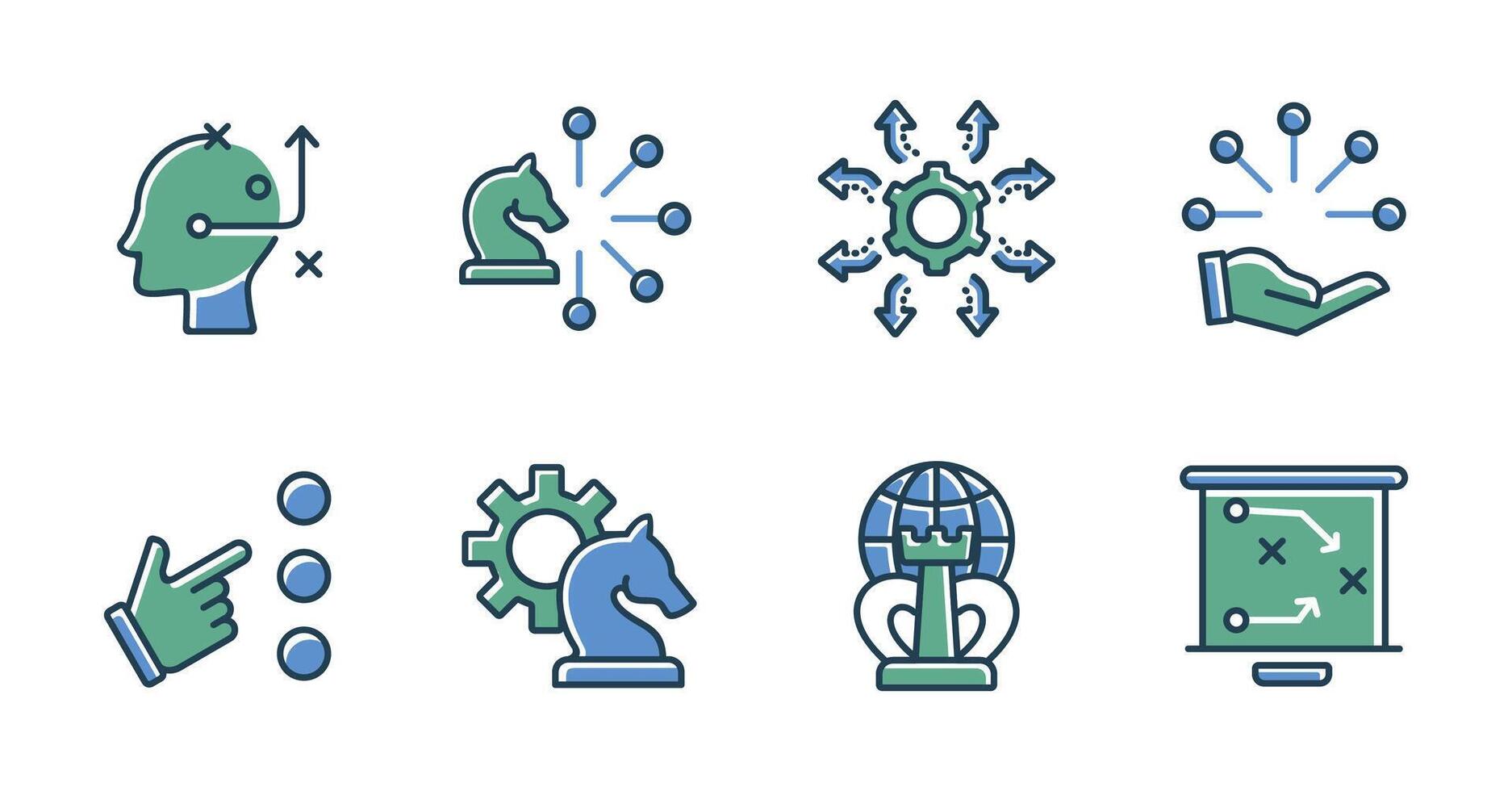 business strategy mission leadership action plan icon teamwork goal target solution problem option decision symbol illustration vector