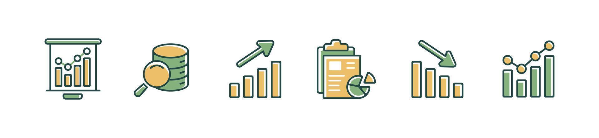 business graph diagram report data statistic icon set marketing performance datum analysis chart illustration vector