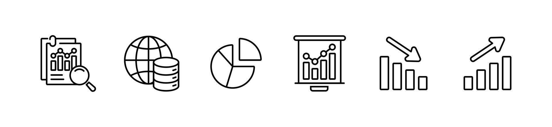 business data analysis chart line icon set database diagram statistic presentation graph illustration for web and app vector