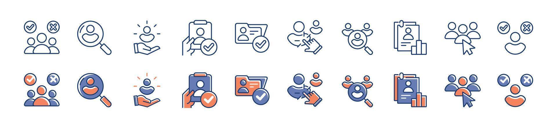 collection of hiring recruitment job interview icon set business search for employee candidate headhunting illustration potential skill human resource symbol design vector
