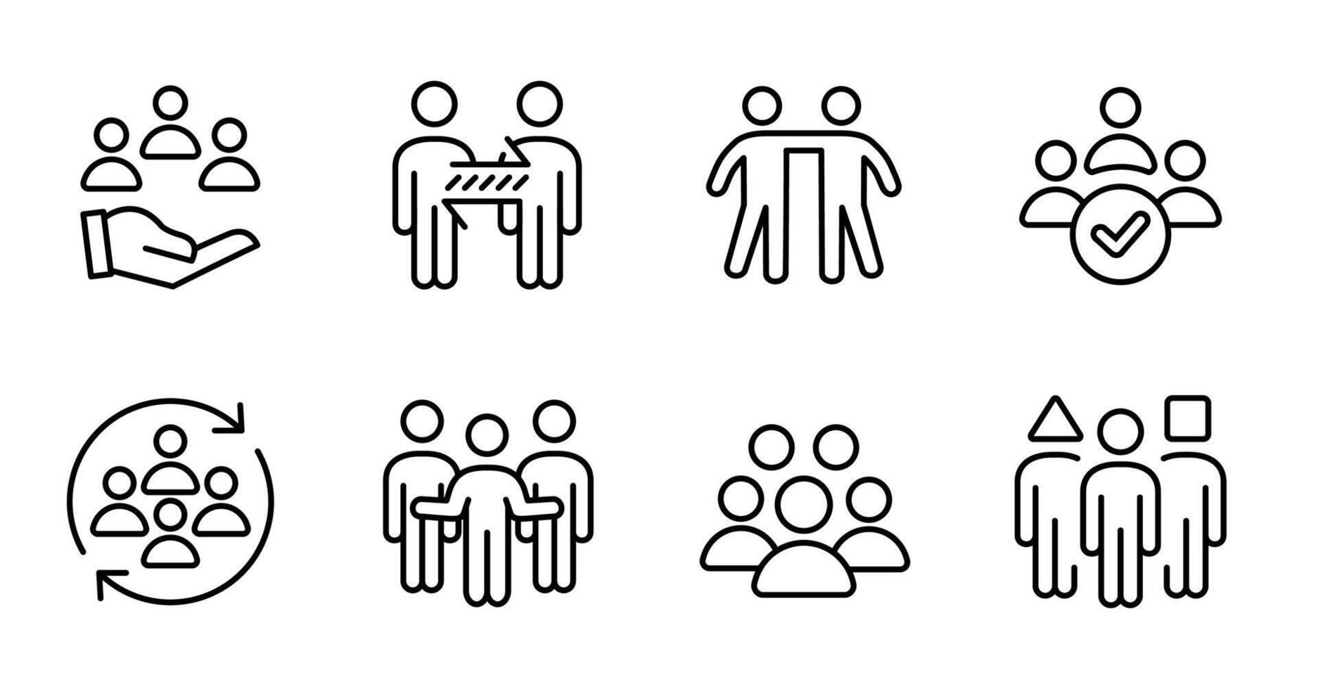 teamwork human resource management outline icon set people social network business partnership illustration for web and app vector