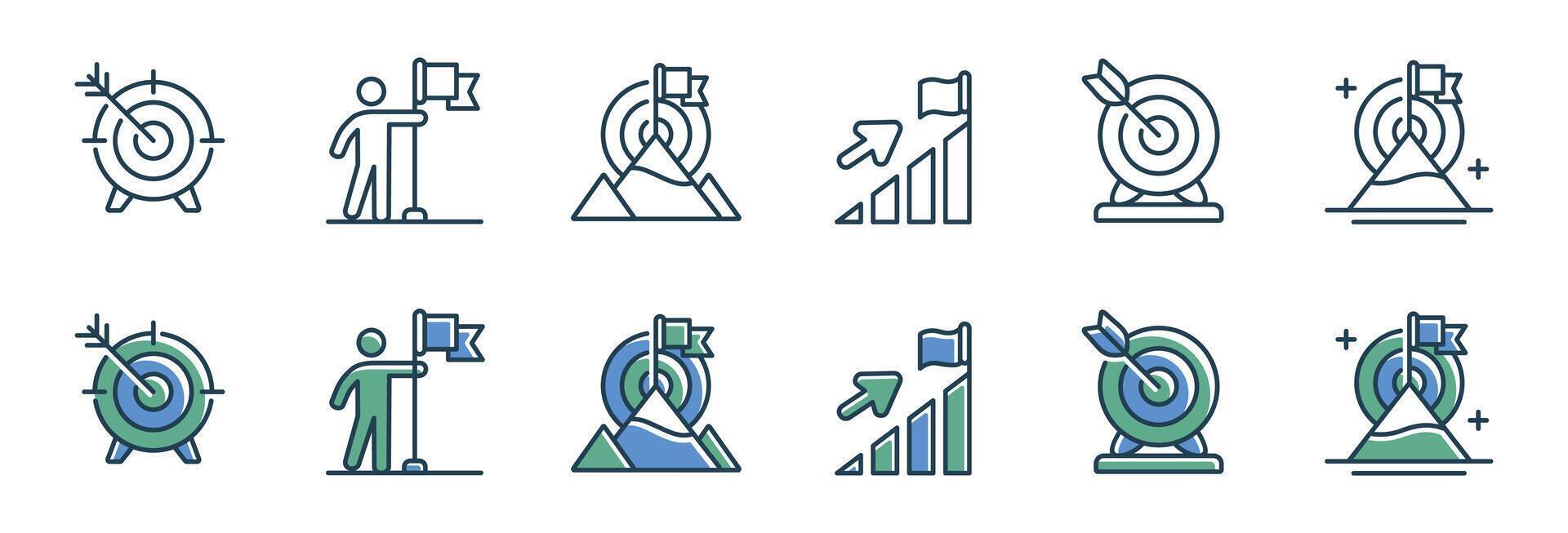 arrow target mission mountain peak goal icon set business objective competitive challenge with arrow and mountains symbol illustration for web and app vector