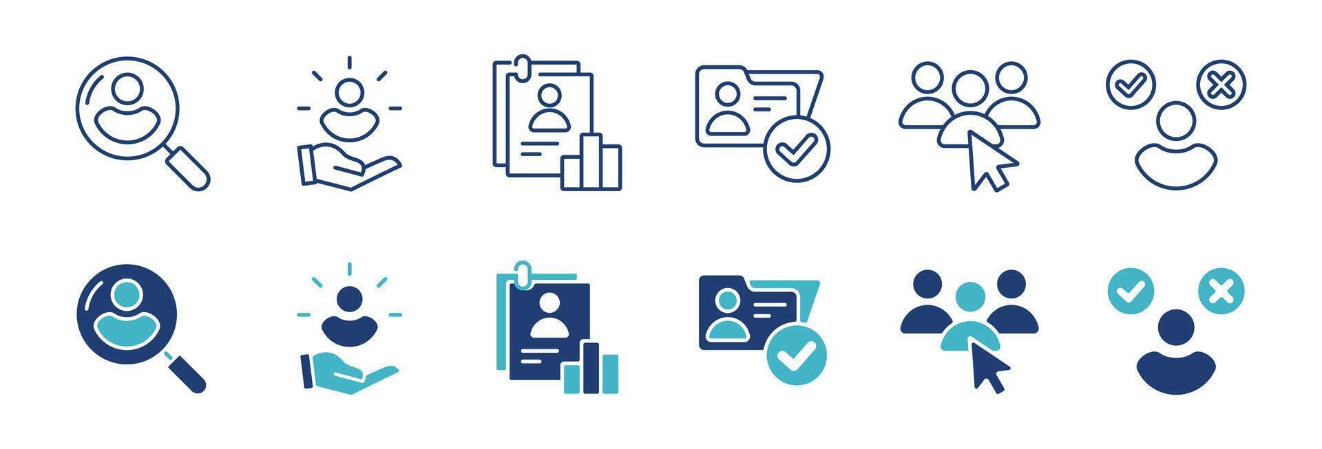 hiring recruitment icon set business job interview headhunting search candidate employee illustration for web and app vector