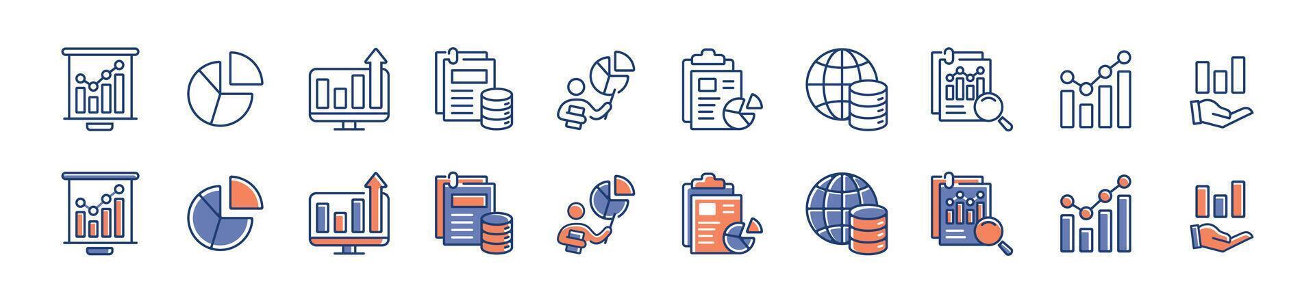 diagram analysis data chart icon set business management statistic performance monitoring illustration marketing report design symbol vector
