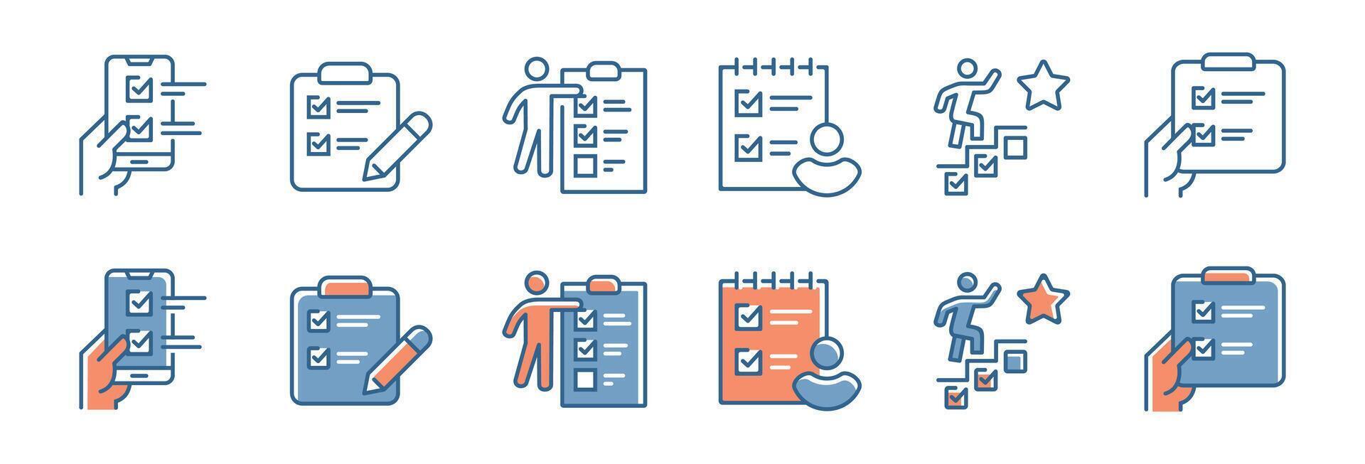 checklist to-do task business project progress priority checkmark icon set clipboard mission plan approval document tasklist management symbol illustration for web and app template design vector