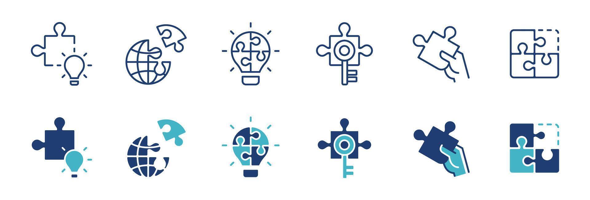 collection of jigsaw puzzle challenge teamwork mission icon set business management objective solution partnership work illustration vector