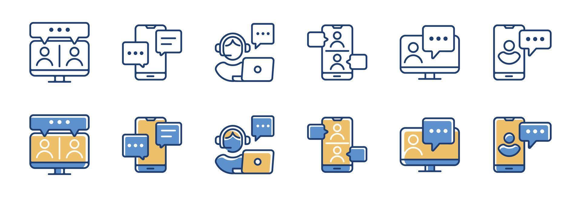 business online conference meeting icon set teamwork discussion social communication remote job illustration digital call symbol design vector