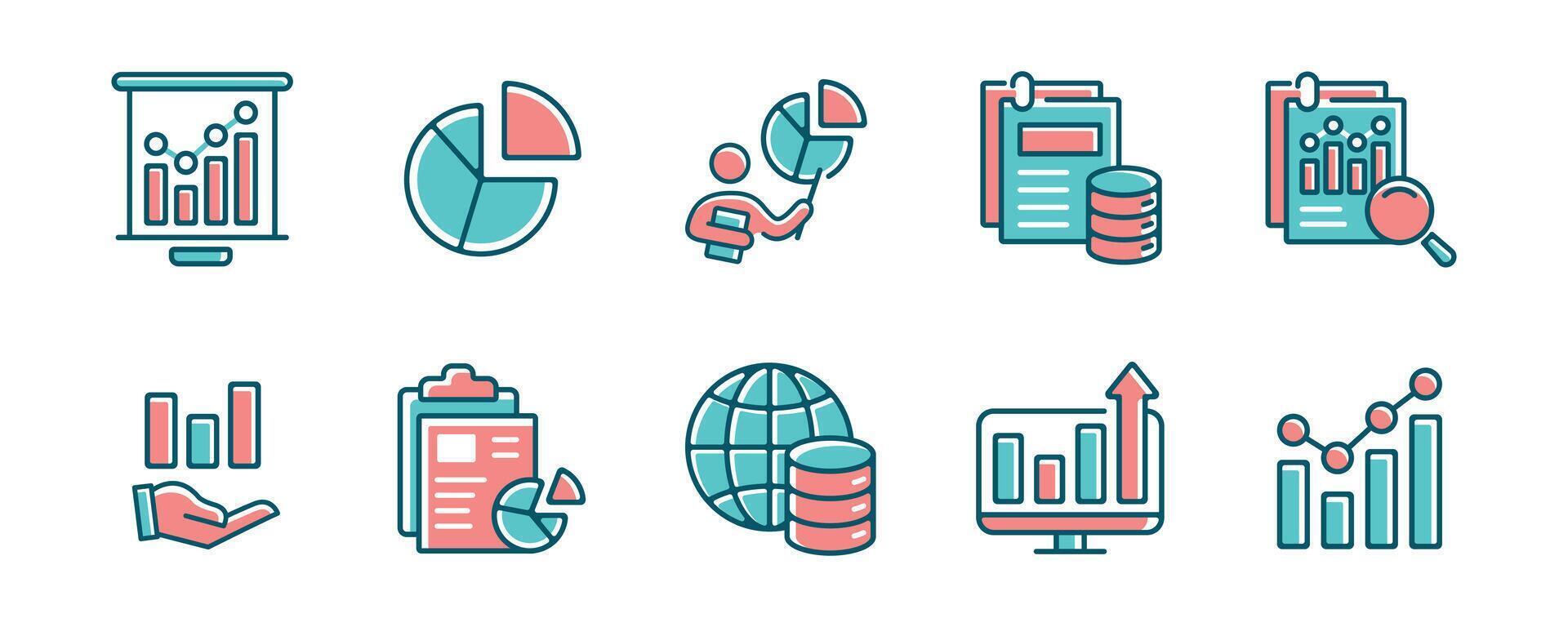 collection of data analysis graph chart icon set business marketing management growth report datum statistic illustration for web and app vector