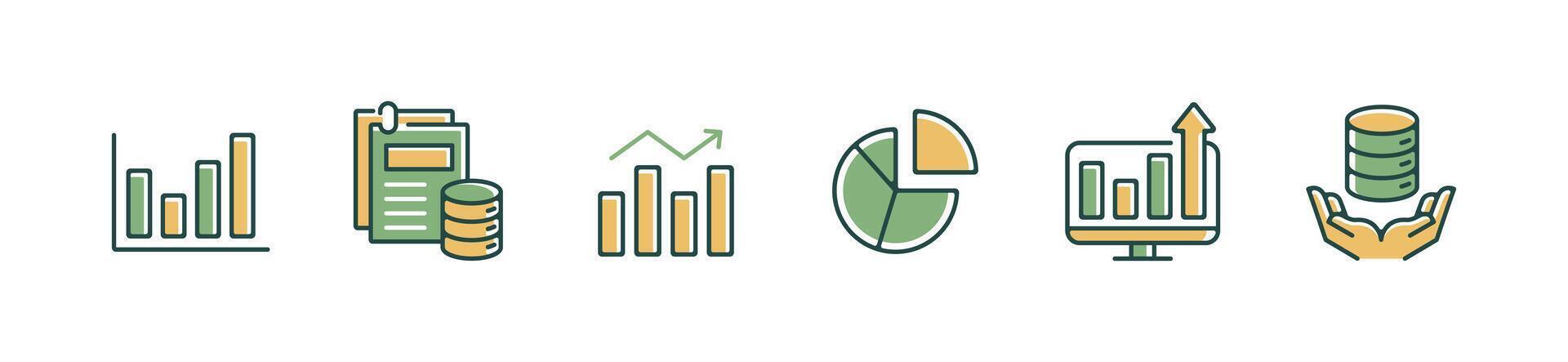 set of diagram chart presentation business growth data statistic icon management marketing financial analysis graph symbol illustration vector