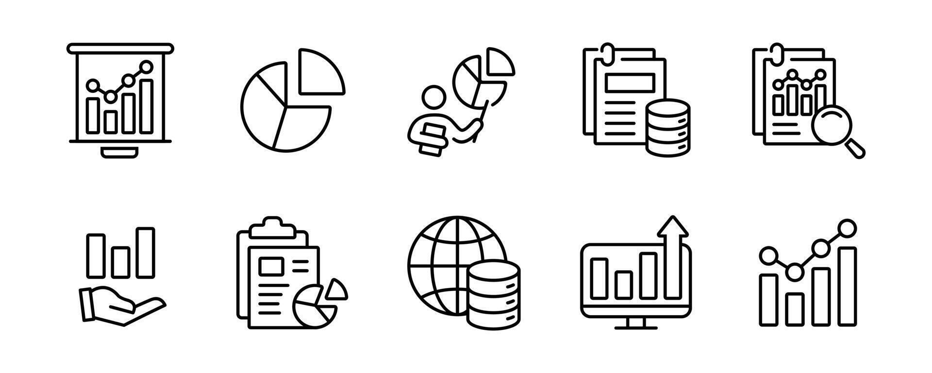 marketing management graph data analysis icon set business diagram statistic infographic chart outline illustration vector