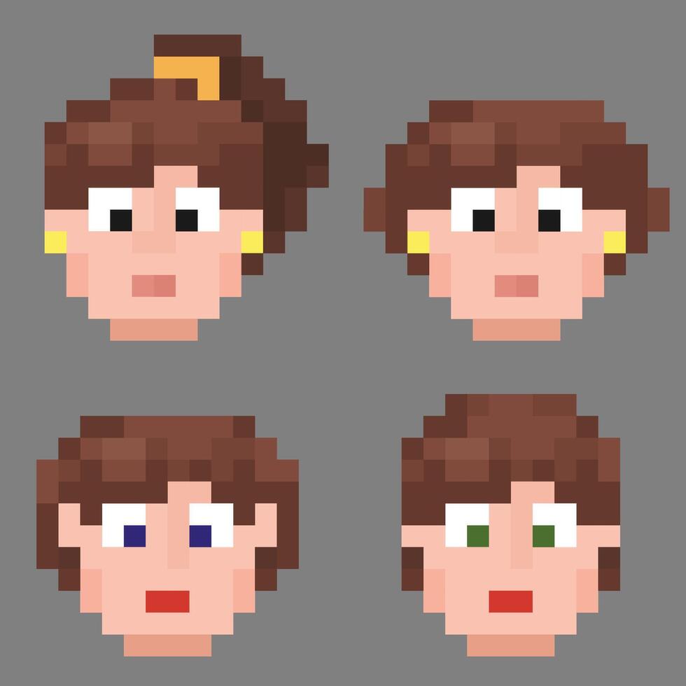Pixel avatars of girls for the game. Game avatars of characters. vector